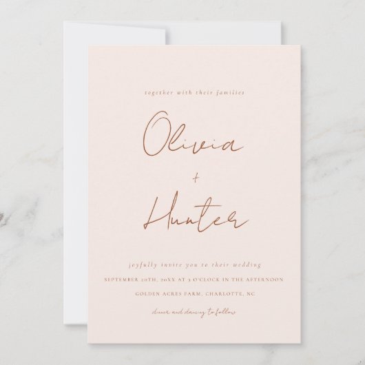 Elegante Calligraphy Boho Terracotta Wedding Einladung (Vorderseite)