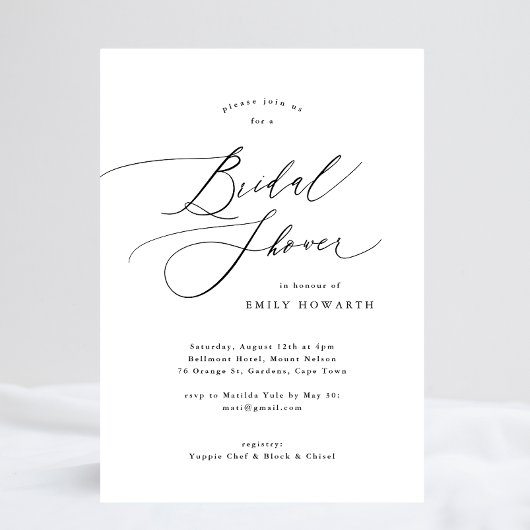Elegante Calligraphy Bridal Shower Einladung