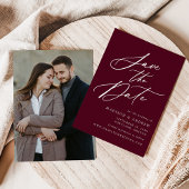 Elegante Calligraphy Burgundy Foto Wedding Save The Date