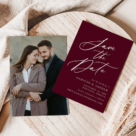 Elegante Calligraphy Burgundy Foto Wedding Save The Date