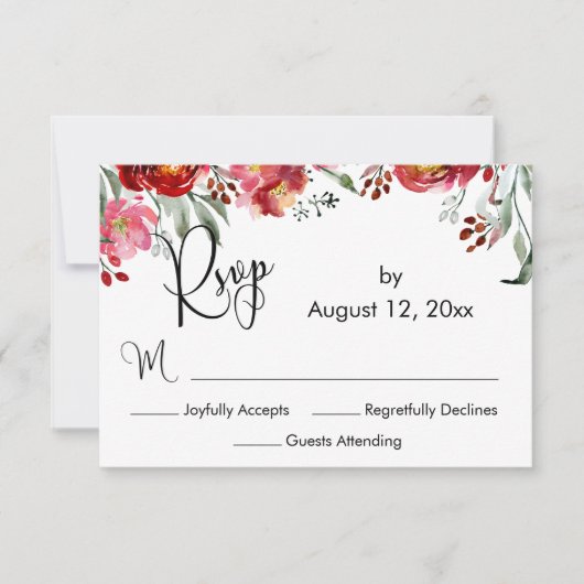 Elegante Calligraphy Burgundy Red Fall Blume RSVP Karte (Vorderseite)
