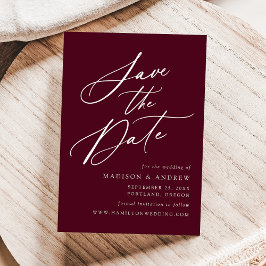 Elegante Calligraphy Burgundy Wedding Save The Date
