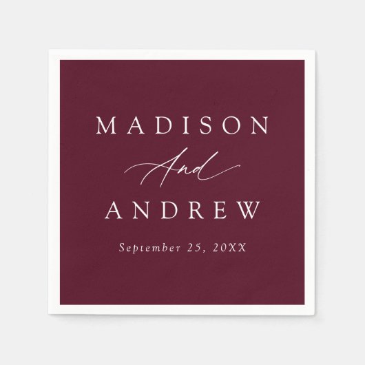 Elegante Calligraphy Burgundy Wedding Serviette (Vorderseite)