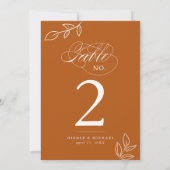 Elegante Calligraphy Burnt Orange Tischnummer (Rückseite)