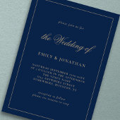 Elegante Calligraphy Champagne Gold Navy Hochzeit Einladung