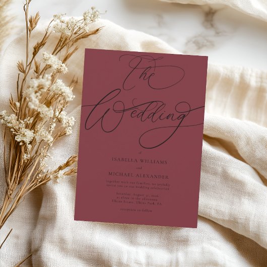 Elegante Calligraphy Cherry Red Wedding Einladung