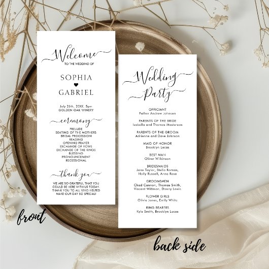 Elegante Calligraphy Chic Script Hochzeitsfeier Programm