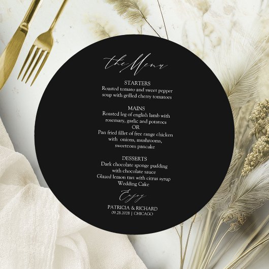 Elegante Calligraphy Circle Wedding Menu Card Einladung