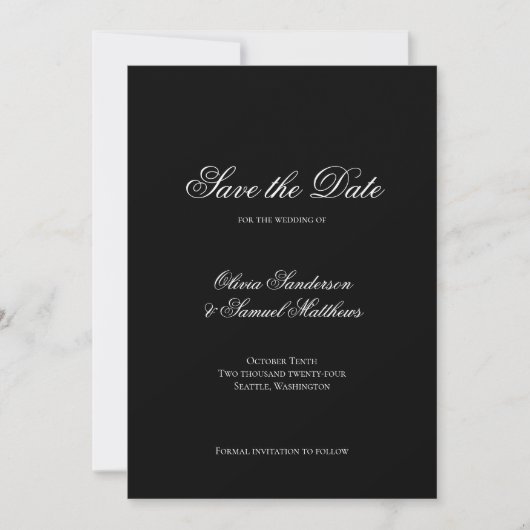 Elegante Calligraphy Classic Black Wedding Save The Date (Vorderseite)
