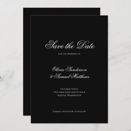 Elegante Calligraphy Classic Black Wedding Save The Date (Vorne/Hinten)