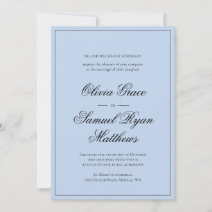 Elegante Calligraphy Classic Border Blue Wedding Einladung