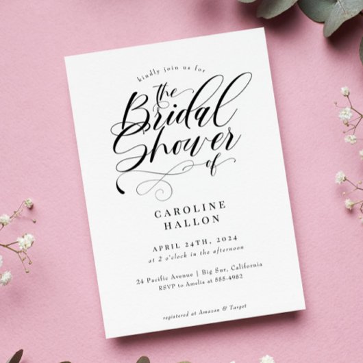 Elegante Calligraphy Classic Brautparty Invitati Einladung