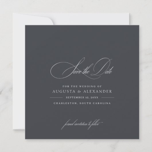 Elegante Calligraphy Classic Chic Dunkelgrau Save The Date (Vorderseite)