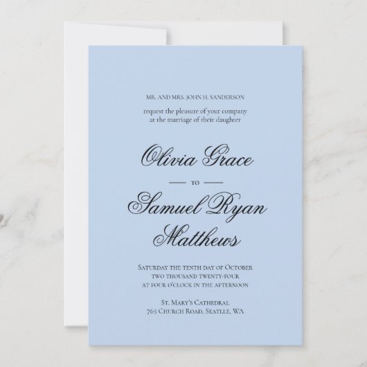 Elegante Calligraphy Classic Dusty Blue Wedding Einladung (Vorderseite)