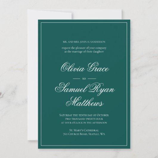 Elegante Calligraphy Classic Emerald Green Wedding Einladung (Vorderseite)