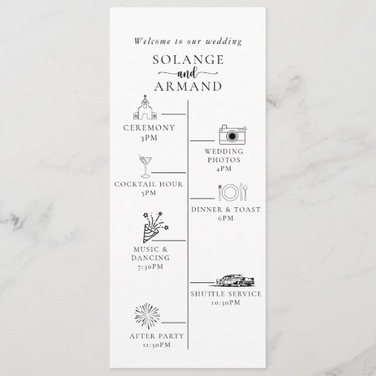 Elegante Calligraphy Classic Timeline Wedding Programm (Vorderseite)