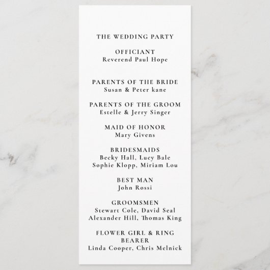 Elegante Calligraphy Classic Timeline Wedding Programm (Rückseite)