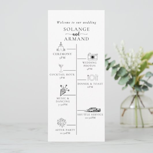 Elegante Calligraphy Classic Timeline Wedding Programm (Stehend Vorderseite)