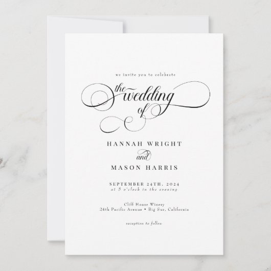 Elegante Calligraphy Classic Wedding Einladung (Vorderseite)