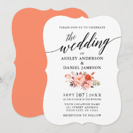 Elegante Calligraphy Coral Floral Wedding Einladung