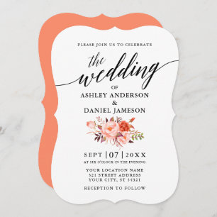 Elegante Calligraphy Coral Floral Wedding Einladung