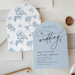 Elegante Calligraphy Dusty Blue Arch Wedding Einladung