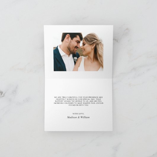 Elegante Calligraphy Dusty Blue Foto Wedding Dankeskarte (Innenseite)