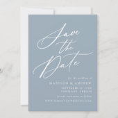 Elegante Calligraphy Dusty Blue Foto Wedding Save The Date (Vorderseite)