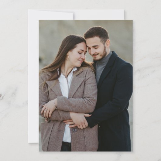 Elegante Calligraphy Dusty Blue Foto Wedding Save The Date (Rückseite)