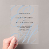 Elegante Calligraphy Dusty Blue Monogram Wedding Acryleinladungen (Insitu (Handheld))