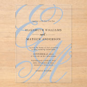 Elegante Calligraphy Dusty Blue Monogram Wedding Acryleinladungen (Vorderseite)