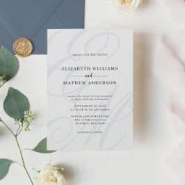 Elegante Calligraphy Dusty Blue Monogram Wedding Einladung