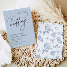 Elegante Calligraphy Dusty Blue Monogram Wedding