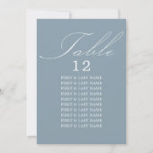 Elegante Calligraphy Dusty Blue Table Seating Card Einladung (Vorderseite)