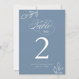 Elegante Calligraphy Dusty Blue Tischnummer