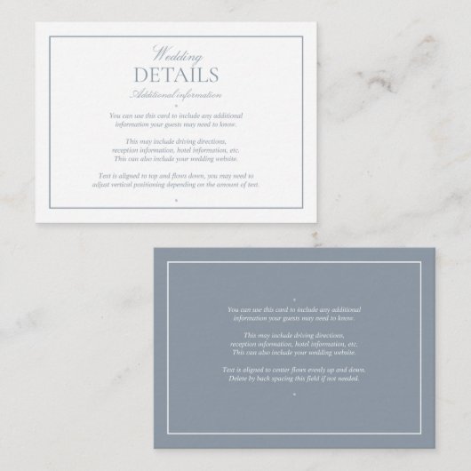 Elegante Calligraphy Dusty Blue Wedding Details Begleitkarte (Vorne/Hinten)