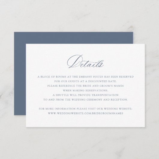 Elegante Calligraphy Dusty Blue Wedding Details Einladung (Vorne/Hinten)