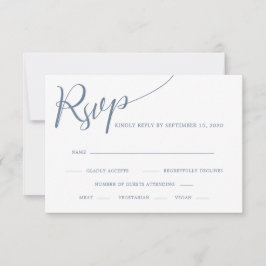 Elegante Calligraphy Dusty Blue Wedding RSVP Karte