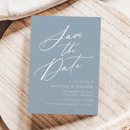 Elegante Calligraphy Dusty Blue Wedding Save The Date