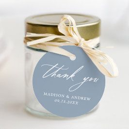 Elegante Calligraphy Dusty Blue Wedding Vielen Dan Geschenkanhänger