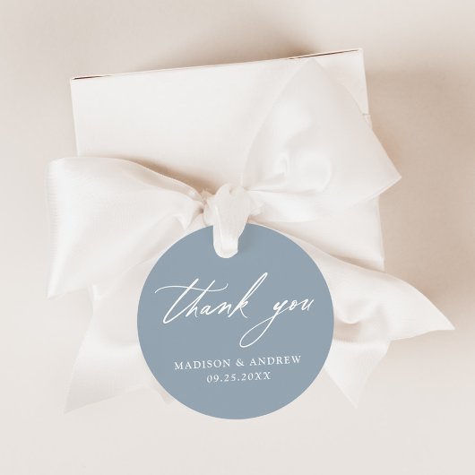 Elegante Calligraphy Dusty Blue Wedding Vielen Dan Geschenkanhänger