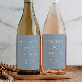 Elegante Calligraphy Dusty Blue Wedding Weinetikett