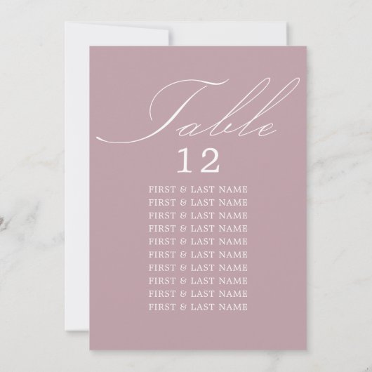 Elegante Calligraphy Dusty Rose Table Cards Einladung (Rückseite)