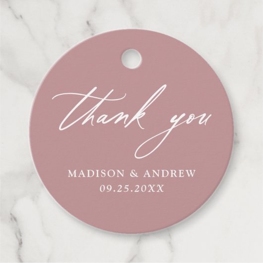 Elegante Calligraphy Dusty Rose Wedding Vielen Dan Geschenkanhänger (Vorderseite)