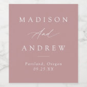 Elegante Calligraphy Dusty Rose Wedding Weinetikett (Einzelnes Label)