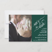 Elegante Calligraphy Emerald 2 Pane Foto Wedding Save The Date (Vorderseite)
