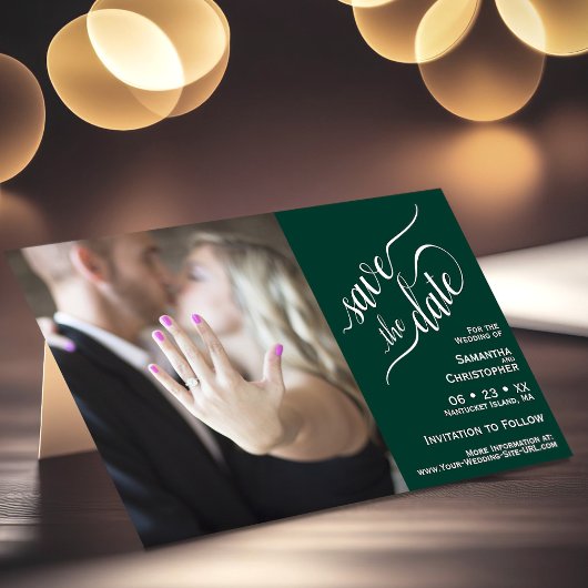 Elegante Calligraphy Emerald 2 Pane Foto Wedding Save The Date