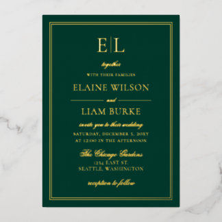 Elegante Calligraphy Emerald Green Gold Wedding F Folieneinladung