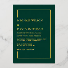 Elegante Calligraphy Emerald Green Gold Wedding Folieneinladung