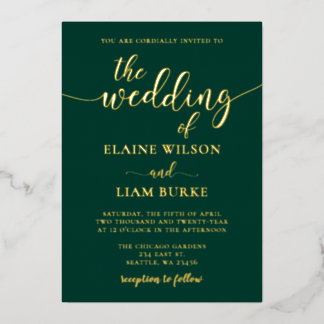 Elegante Calligraphy Emerald Green Gold Wedding Folieneinladung